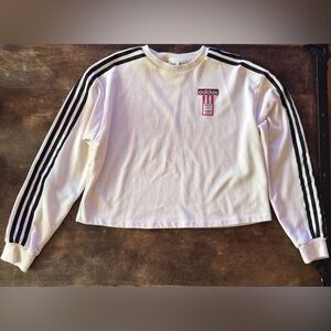 Vintage Adidas White Crewneck with Black Stripes